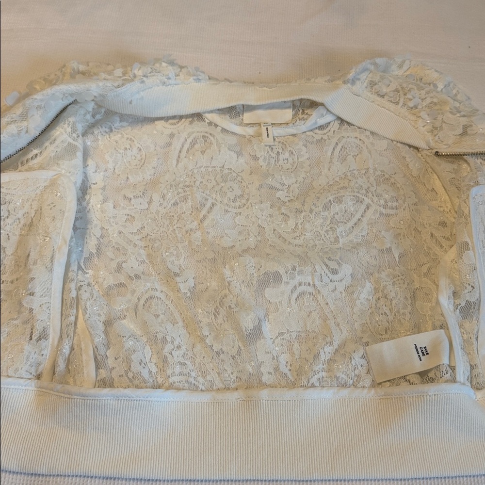 Avec Les Filles Lace Crop Bomber Jacket White Size XS - Picture 12 of 13